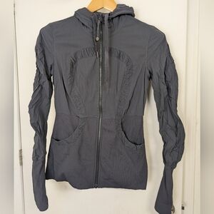 LULULEMON GREY  DEFINE HOODED JACKET TEXTURED CRINKLE FULL ZIP SIZE 8